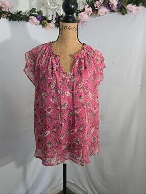 LOFT Pink Paisley Cap Sleeve Blouse